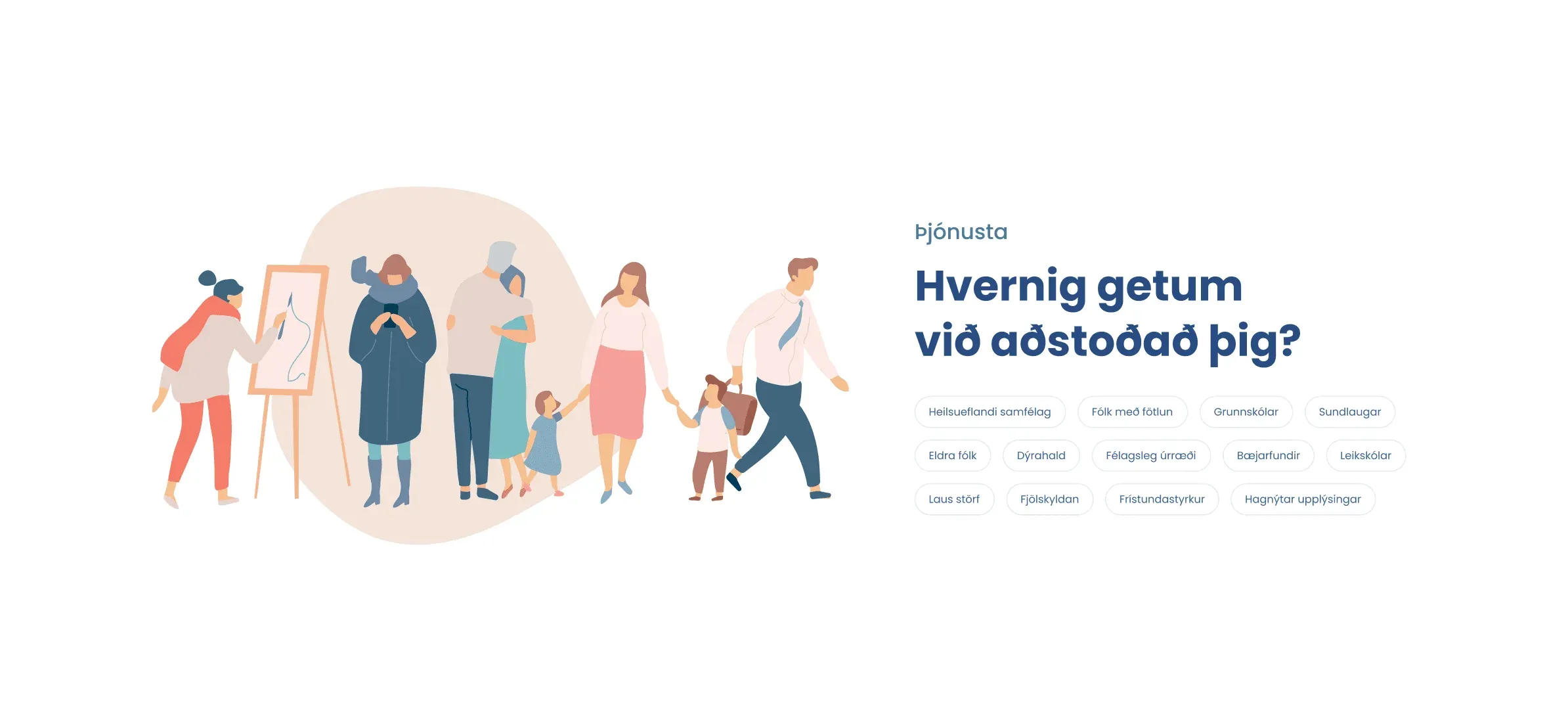 A municipal template home page, with a question and the services it leads to