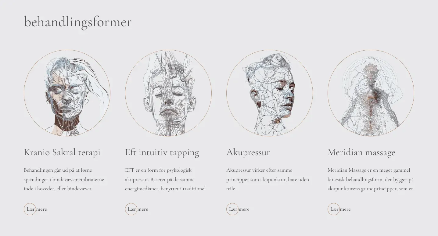 The treatments section, four forms of treatment in round portraits