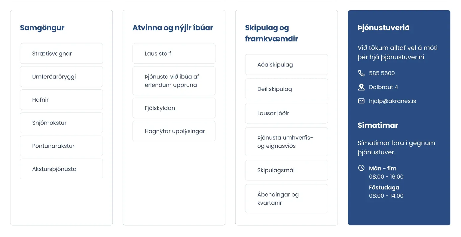 A page of service menus
