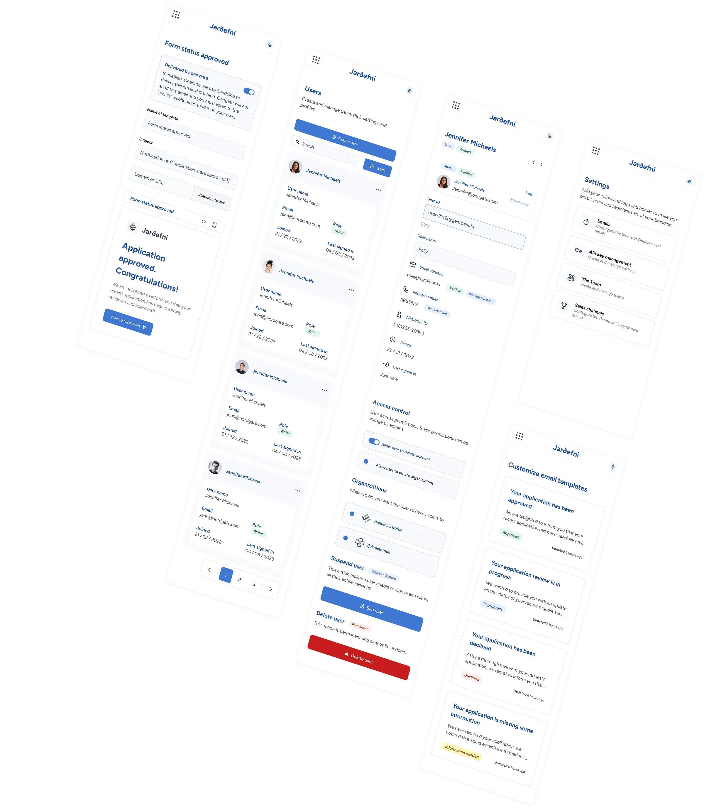 Mobile screens laid out across the frame