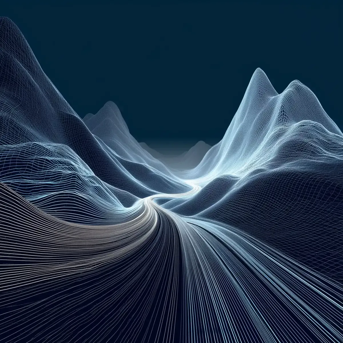 Terrain in white and blue lines on a dark ground