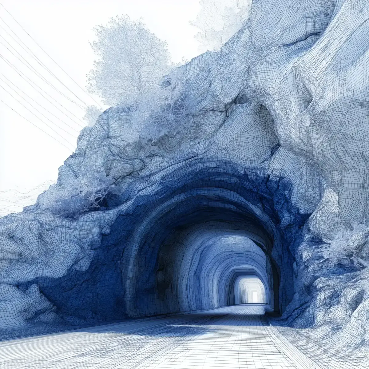 The Metris tunnel visualisation in blue, with the mark over it